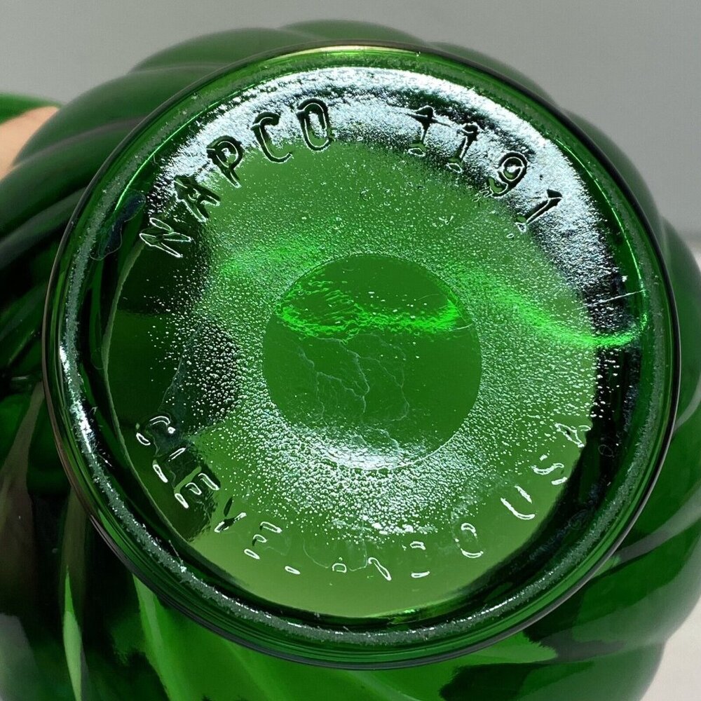 Vintage Green Glass Napco 1191 Cache Pot Planter Vase w/ Swirl Pattern Set Of 2 - Picture 5 of 12